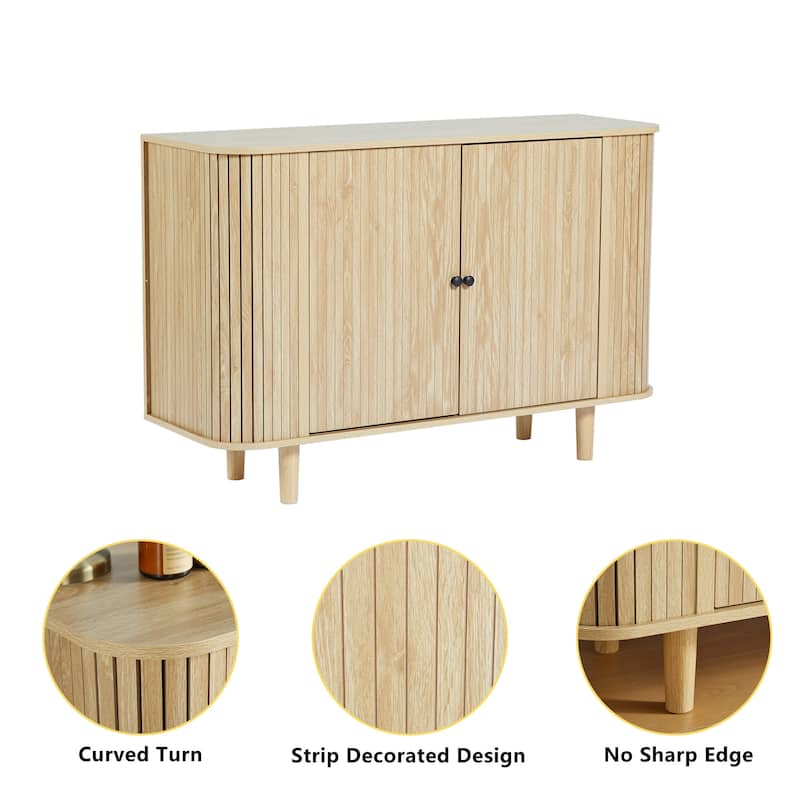 Wooden 47in 2-Door Curved Design Storage Cabinet Sideboard