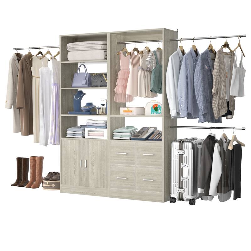 Rackcog Set of 2 Closet Organizer with 2 Doors, Closet System with Drawers for Walk-in Closet