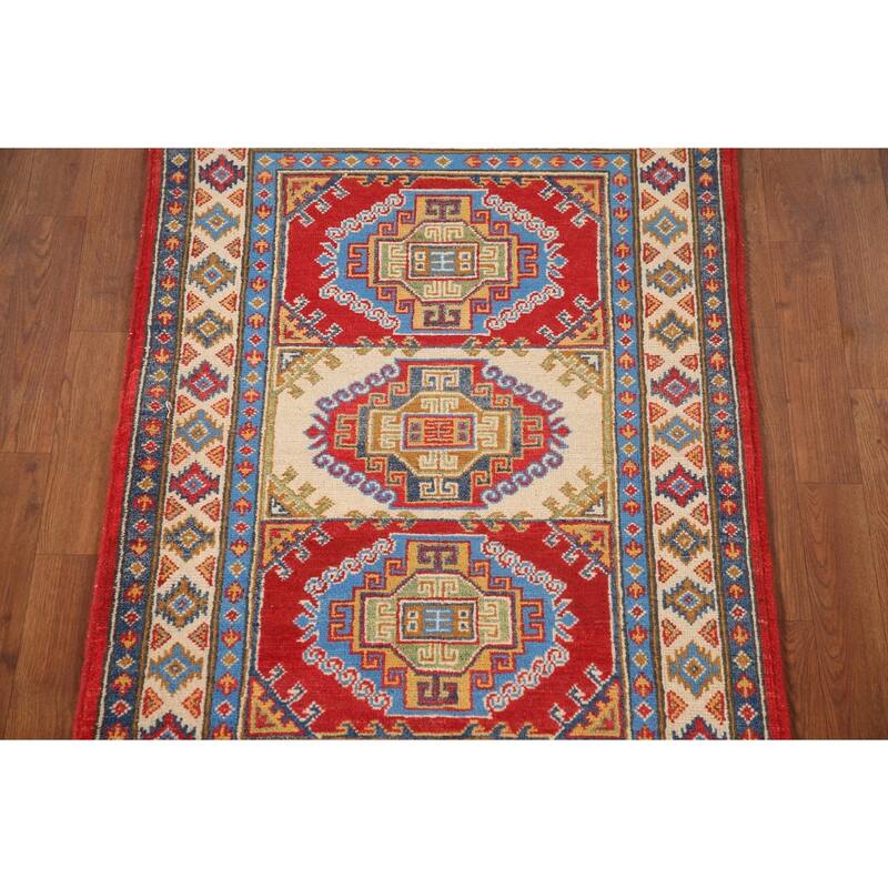 Geometric Kazak Accent Rug Handmade Oriental Wool Carpet - 2'9"x 4'2"