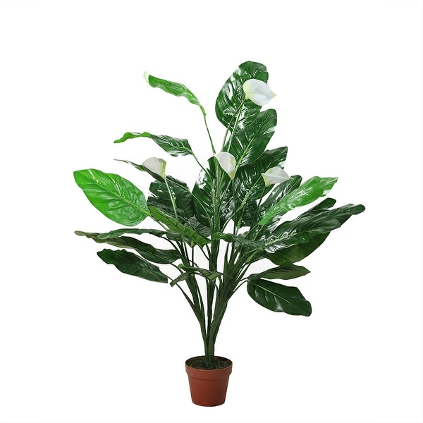 47.5" Potted Green and White Artificial Tropical Peace Lily Spathe Plant - N/A