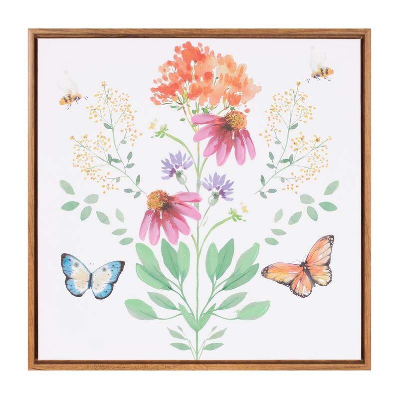 Framed Floral and Butterfly Wall Art 15.5"SQ