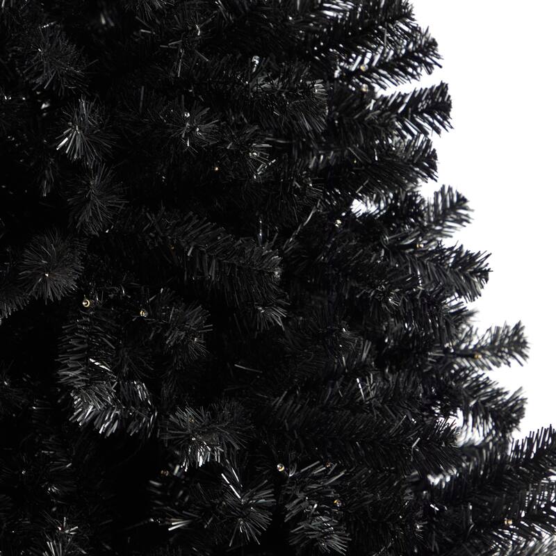 7ft Black Christmas Tree Pre-Lit - Artificial Holiday Tree with Clear Lights & Bendable Branches - 84
