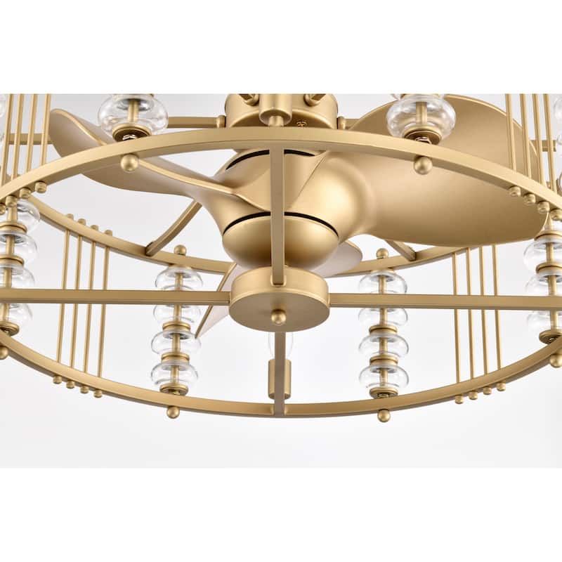 Randy 28 Inch Modern Matte Gold Clear Glass Fandelier with Remote