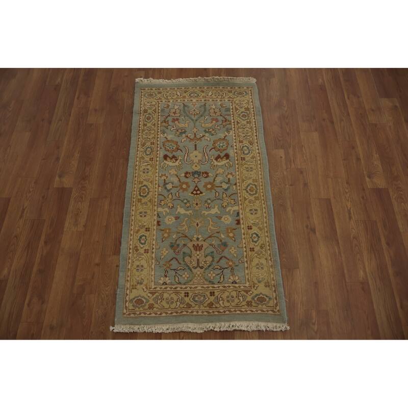 Hand Knotted Oriental 100% Wool Carpet Traditional All-Over Navy Blue & Blues Ziegler Area Rug - 3' 10'' X 2' 0''