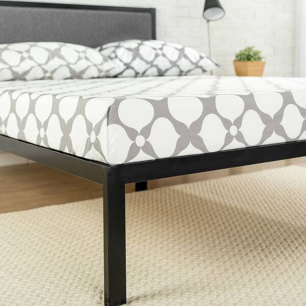 Shop Black Friday Deals On Queen Size Metal Platform Bed Frame With Wood Slats And Upholstered Headboard Overstock 29063092