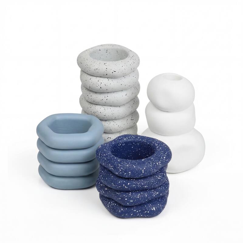 JONATHAN Y Hollis Modern Minimalist Handmade Concrete Stacked Ring Planter Set with Drainage Holes (Set of 4) - Speckled White