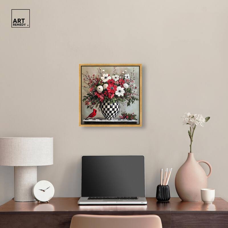 Checkerboard Vase Blooms I Canvas by Art Remedy