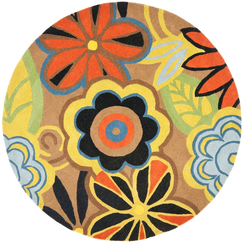 SAFAVIEH Handmade Soho Arianna Floral N.Z. Wool Rug - 6' Round - Brown/Multi