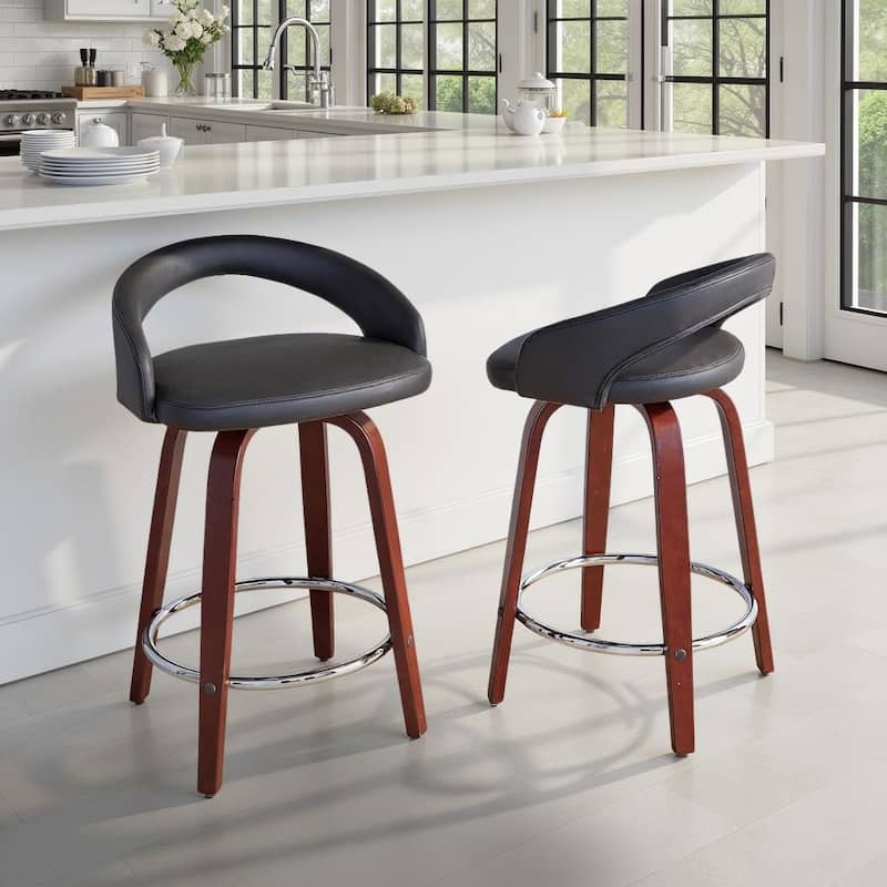 Carson Carrington Stavenger Upholstered 24" Counter Stool with Mahogany Bent Wood Legs (Set of 2)