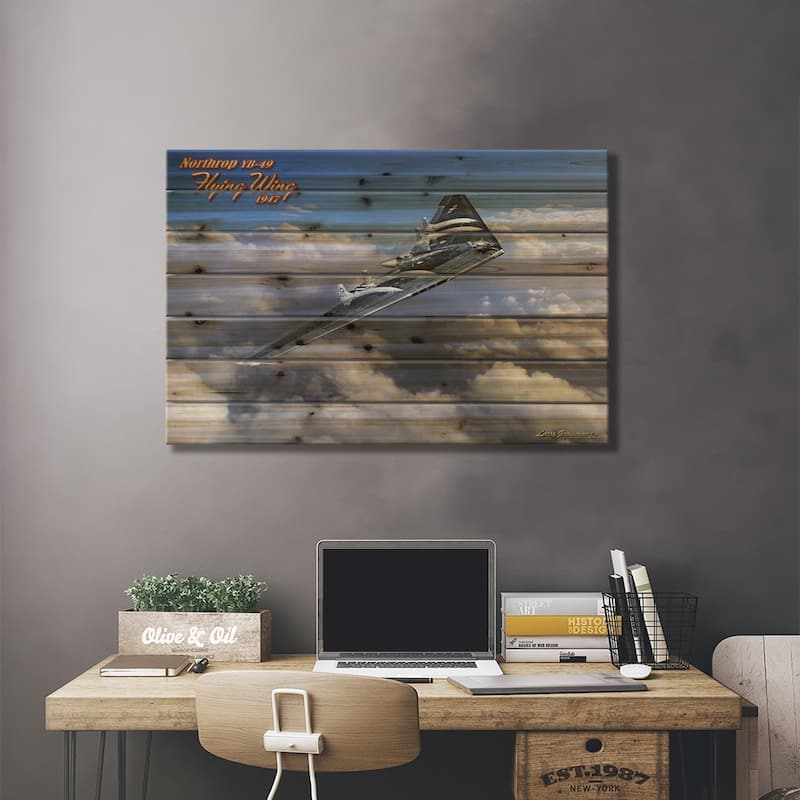 YB-49 Wing Print On Wood by Larry Grossman - Multi-Color