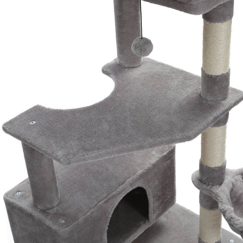 61" Indoor Large Cat Tree Cat Tower with Ladder and Dual Condos