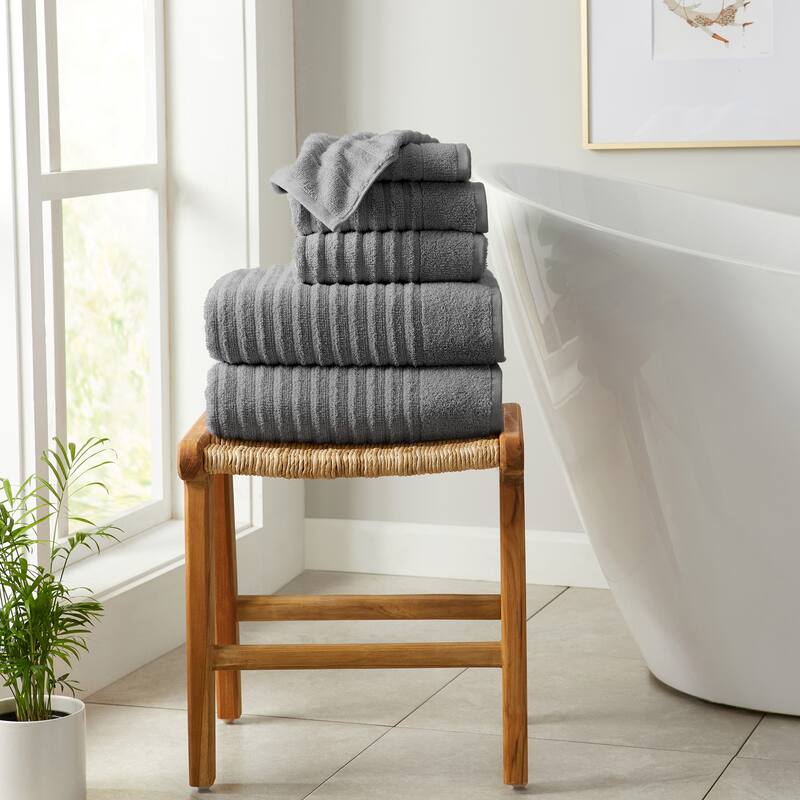 Linery & Co. Combed Cotton Bath Towel Set - 6 Piece Set - Mid Grey