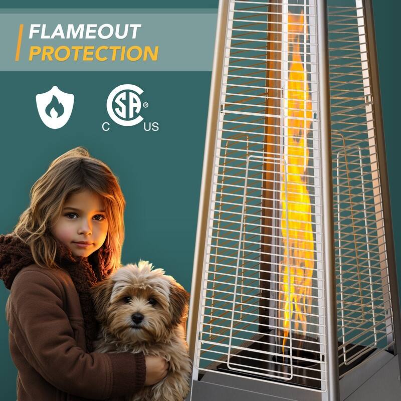 Pamapic 42,000 BTU Outdoor Pyramid Flame Patio Heater with Cover, Wheels