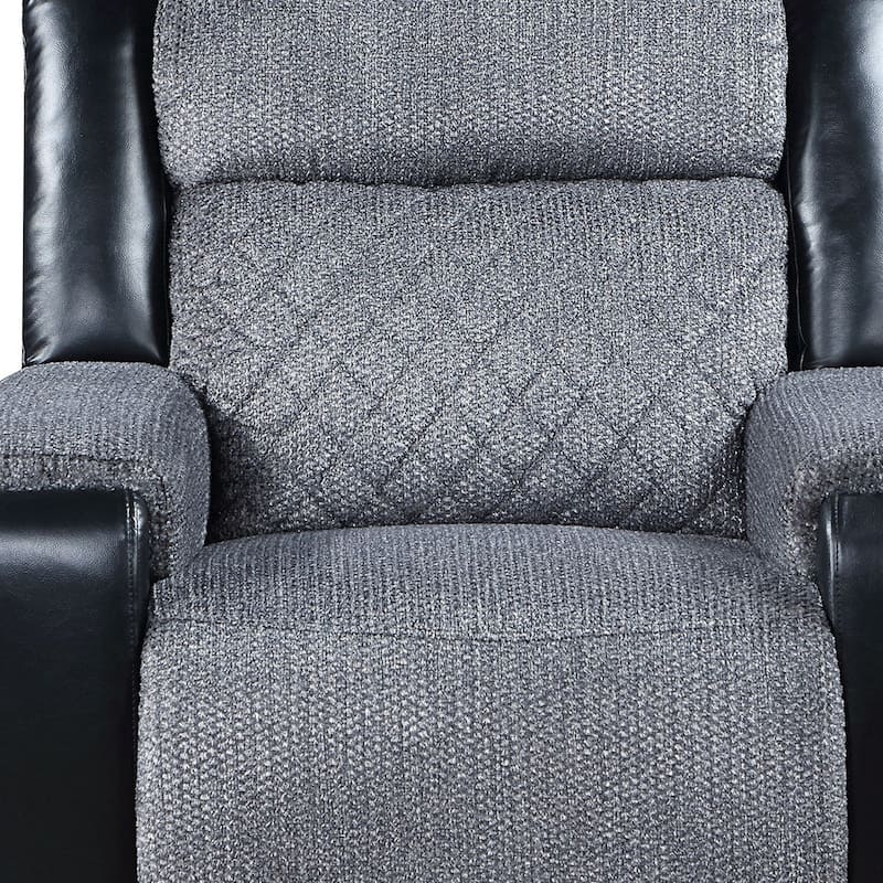 HomeRoots 39" Black And Gray Faux Leather And Fabric Manual Recliner