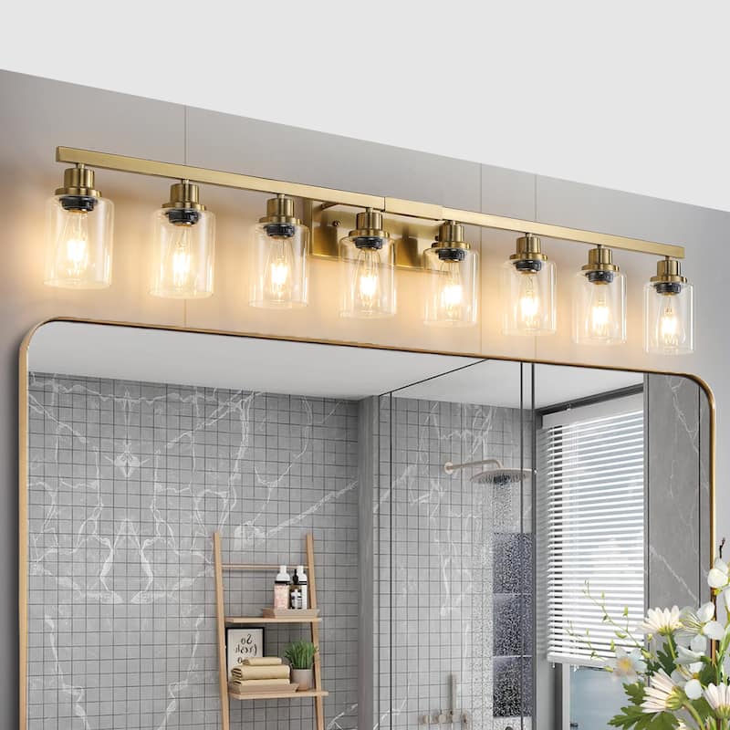 51" 8-Light Vanity Light with Clear Glass Shades, Modern Iron Metal Bathroom Wall Fixture for Mirror(No Bulbs) - Coppery