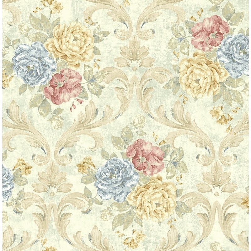Seabrook Design Demeter Floral Trellis Unpasted Wallpaper - 20.5 in W x 33 ft. L - Metallic Blue Smoke & Dusty Rose