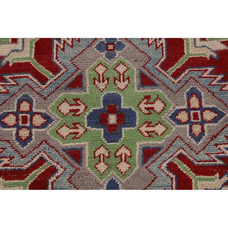 Geometric Red Large Kazak Oriental Area Rug Hand-Knotted Wool Carpet - 10'0" x 13'9"