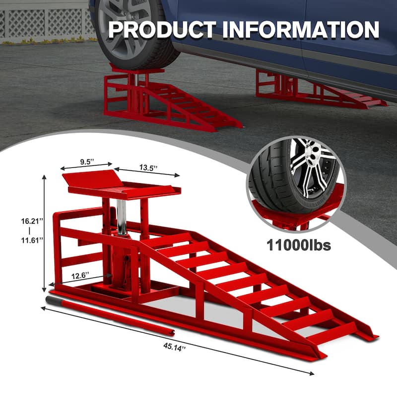 2 Pack Hydraulic Car Ramps 5T 11000 lbs Low Profile Car Lift Service Ramps Truck Trailer Garage Height Hydraulic Vehicle Ramps