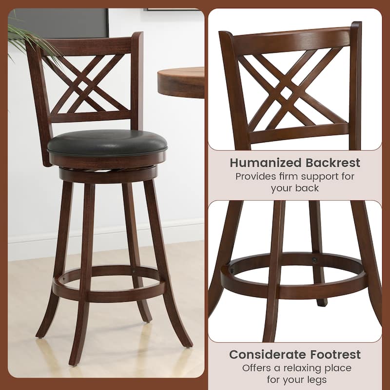 Gymax Swivel Barstools Set of 4 Bar Height Bar Chairs with Back &