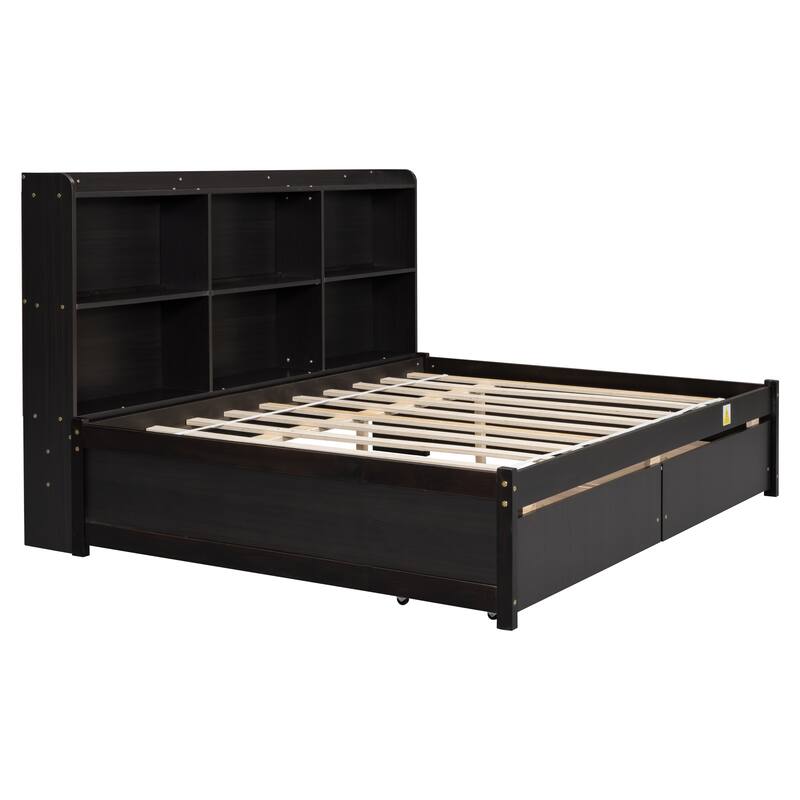 Bed with Side Bookcase and Drawers