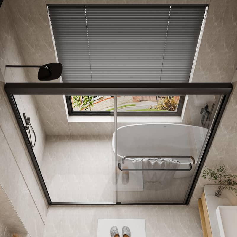 45''/54''W x 70'' H Glass Double Sliding Shower Door in Black/Chrome