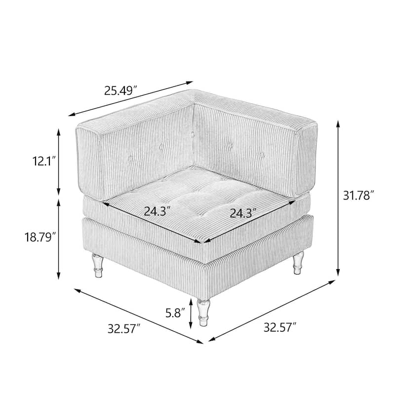 32.57" W Upholstered Corduroy Corner Accent Chair