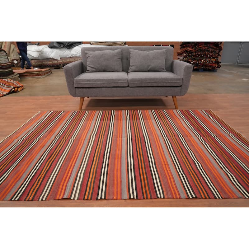 Hand Woven Oriental 100% Wool Carpet Southwestern Geometric Multi-Colored Kilim Area Rug - 7' 10'' X 5' 1''