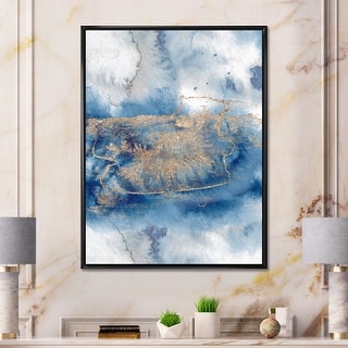 Designart "Abstract Classic Blue And Gold I" Modern Framed Canvas Wall Art Print