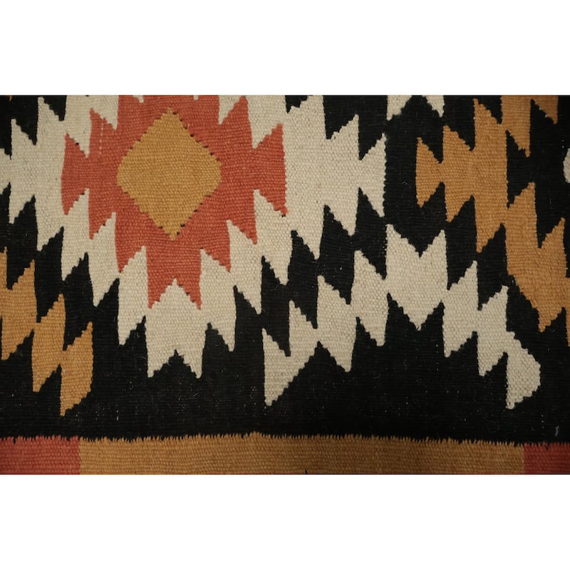 Hand Woven Oriental 100% Wool Carpet Southwestern Tribal Black Kilim Runner Rug - 9' 6'' X 3' 3''