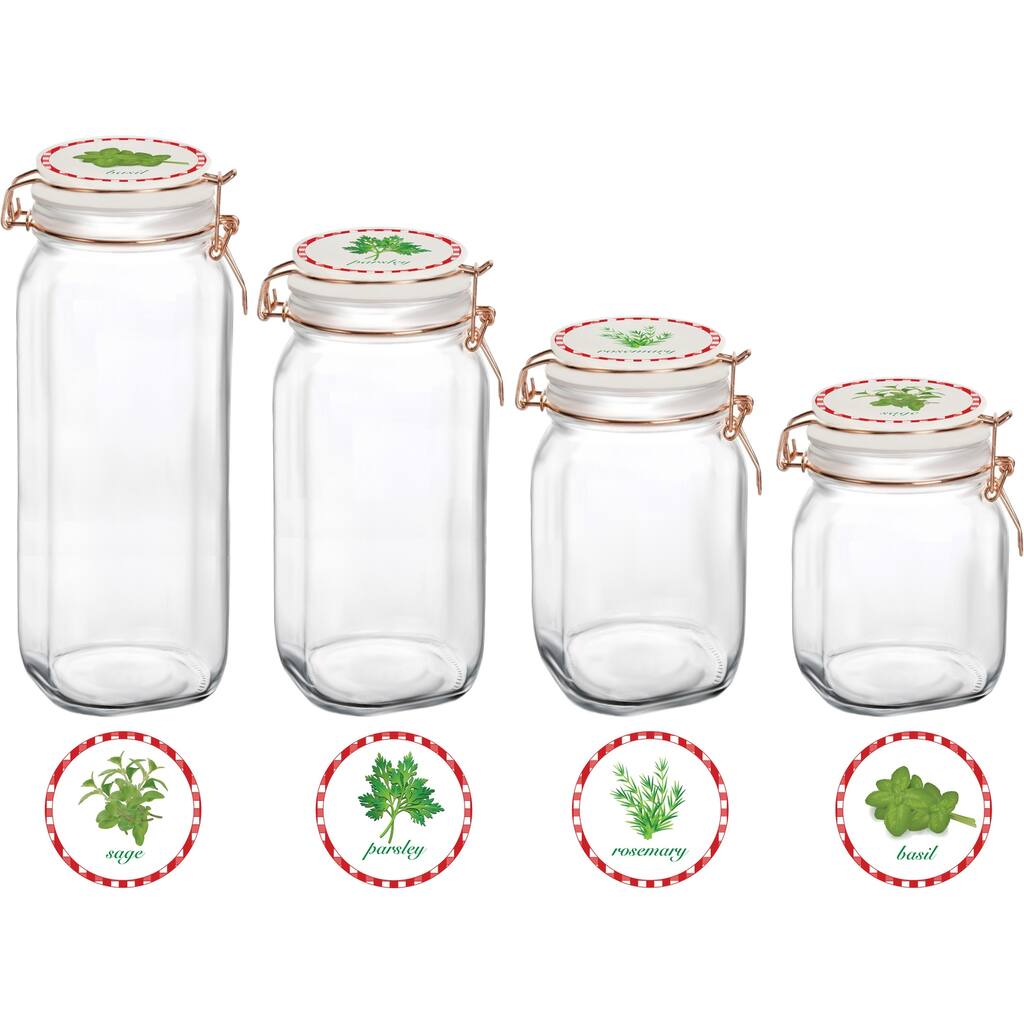 Circleware 4 piece canister set with HERB Decal Ceramic lid