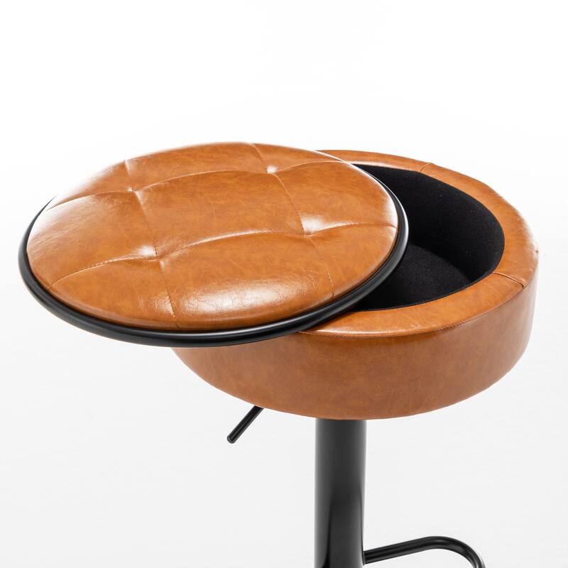 Round Storage Bar Stool Set of 2 360° Swivel