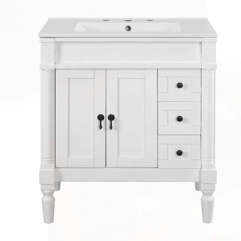Solid Wood Frame Bathroom Vanity with Ceramic Sink