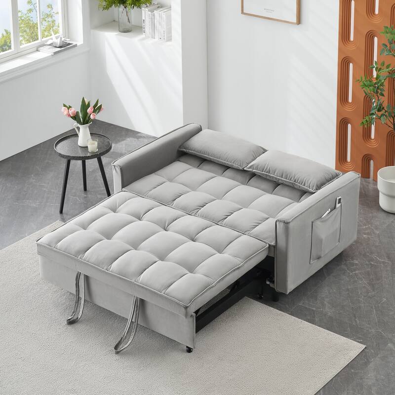 Anmytek Small Space Friendly Modern 3-in-1 Multi-Functional Velvet Loveseat Futon Pullout Sleeper Sofa Bed