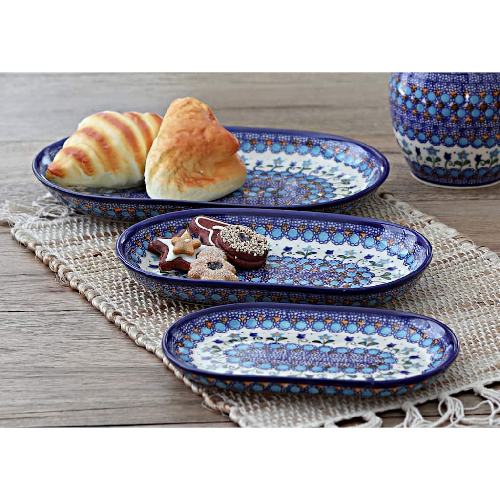 Blue Rose Polish Pottery 8600 Vena 3 Piece Oval Serving Set