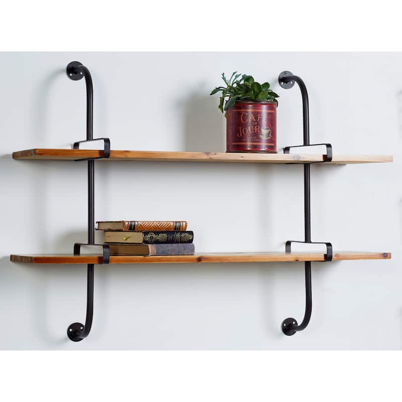 3 Level Wood Wall Shelf with Black Metal Brackets - Brown or Gray - 37 x 29 - Brown
