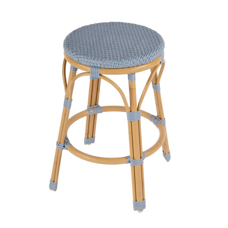 Tobias Outdoor Rattan and Metal Counter Stool - Blue