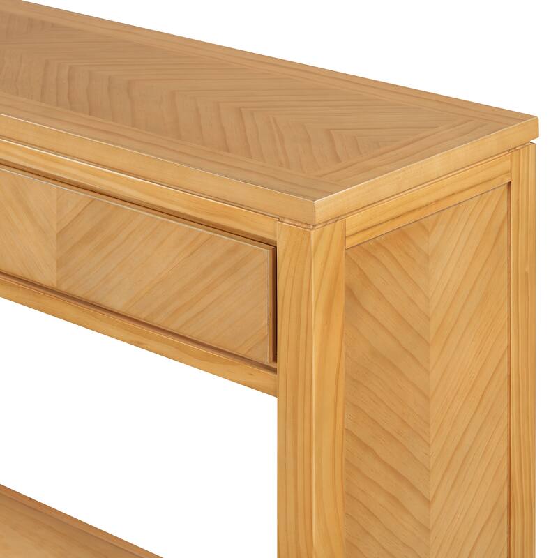 55" Rustic Wooden Entryway Console Table with Storage Drawers & Open Shelf
