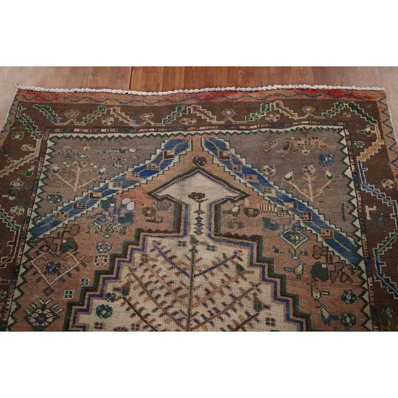 Geometric Orange Bakhtiari Persian Vintage Rug Hand-Knotted Wool Carpet - 4'9" x 9'10"