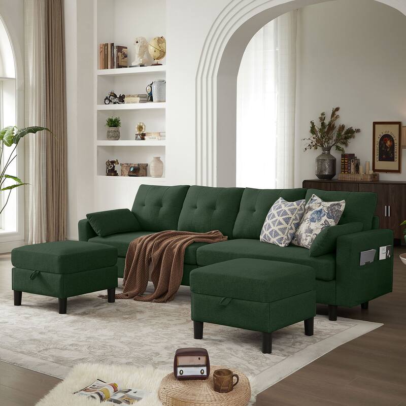 101" Sectional Sofa with Storage Ottoman