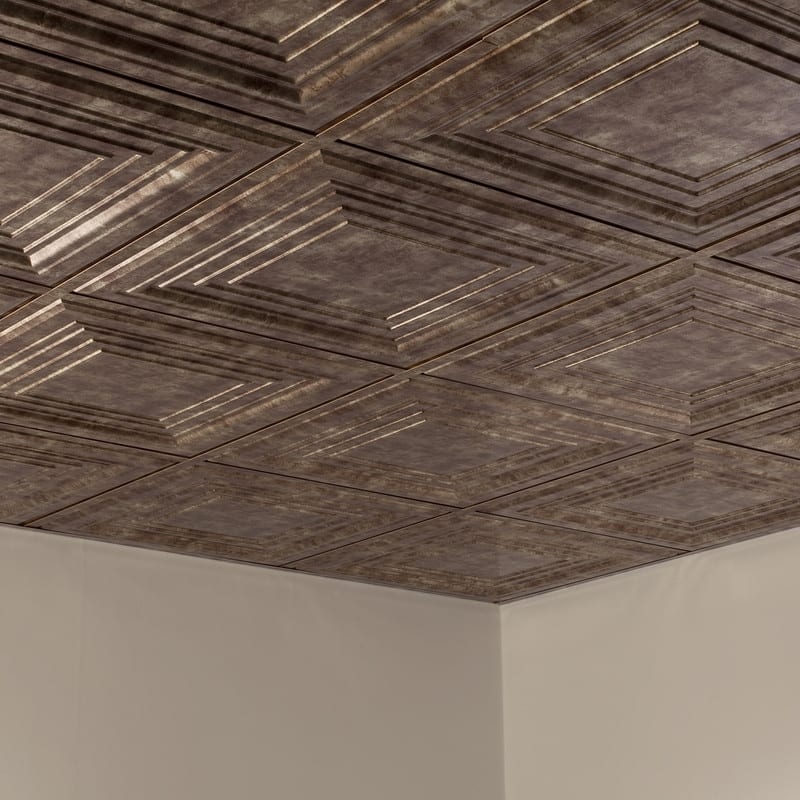 FASÄDE Traditional Style 3 Decorative Vinyl 2ft x 2ft Lay in Ceiling Panel in Bermuda Bronze (5 Pack)