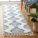 SAFAVIEH Moroccan Tassel Shag Iulieana Boho Tribal 2-inch Thick Rug - 8' Runner - Blue/Ivory