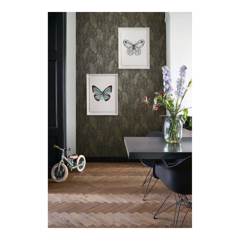 ESTA Home Canales Black Gold Inked Leaves Wallpaper - 20.9 x 396 x 0.025