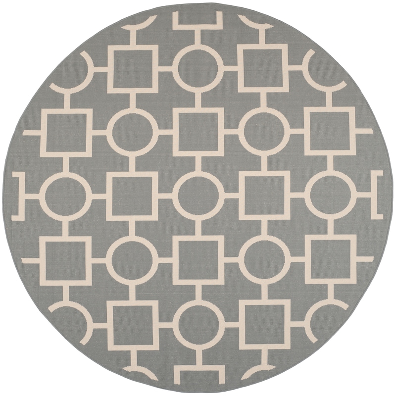 SAFAVIEH Courtyard Sharlene Indoor/ Outdoor Waterproof Patio Backyard Rug - 7'10" Round - Anthracite/Beige