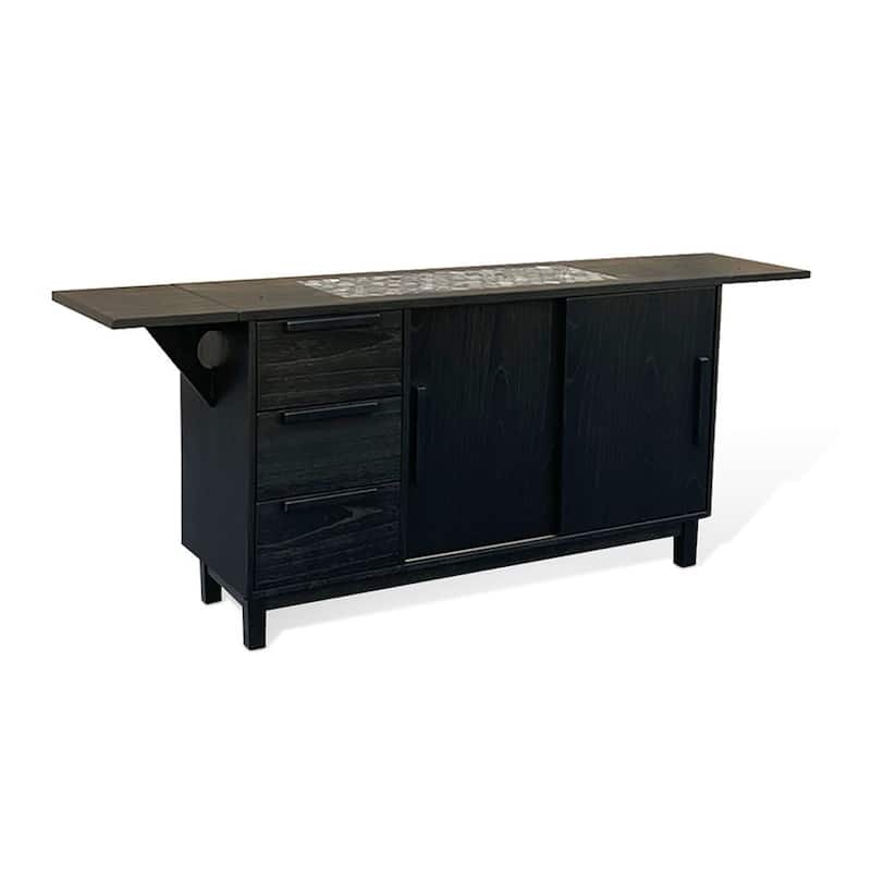Anise Buffet Server Console with Side Cabinet and Drawers, Black Mahogany