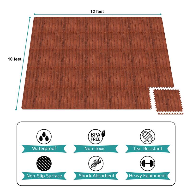 Sorbus 120 Sq. Ft. Wood Grain Floor Tiles Foam Mat EVA Interlocking Mats Tile 3/8-Inch Thick Flooring Wood Puzzle Exercise Mats