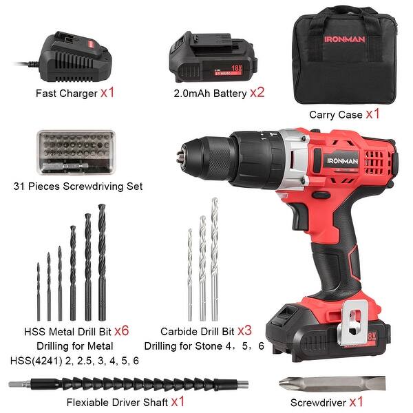 Shop 18v Cordless Drill Driver Impact Tool Kit 1 2 Chuck 2000mah