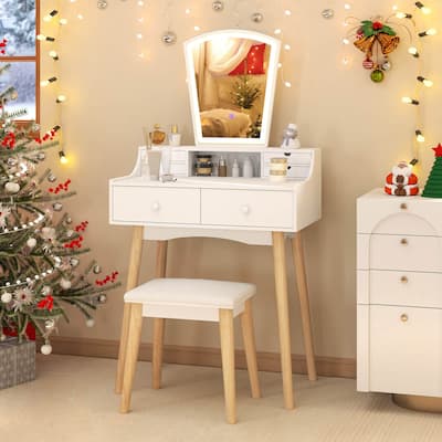 Costway Vanity Desk Set with Lighted Mirror 3-Color Adjustable LED - See Details