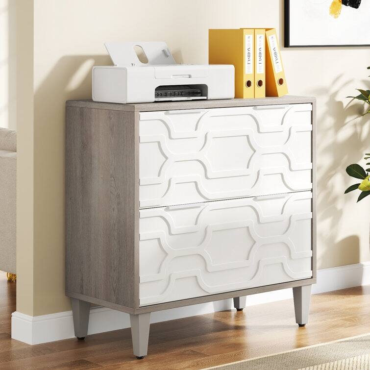 2-Drawer Lateral File Cabinet for A4/Letter/Legal Size, White & Grey Office Storage Cabinet Printer Stand