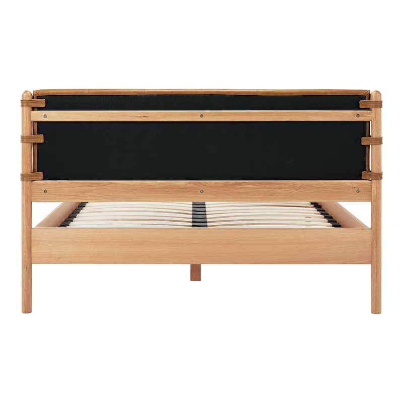 NADAAL STUDIOS Odette Queen Bed - Soft Low Design in Solid Oak and Oak Veneer in Light Brown