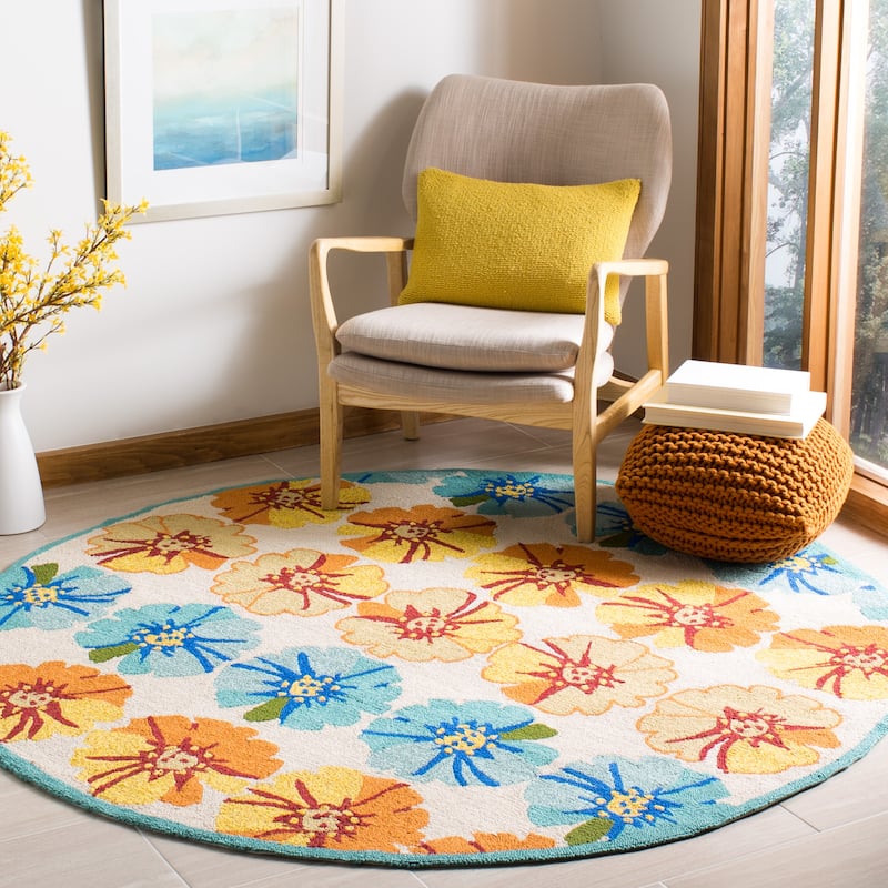 SAFAVIEH Handmade Four Seasons Wigdis Floral Rug - 4' Round - Ivory/Blue